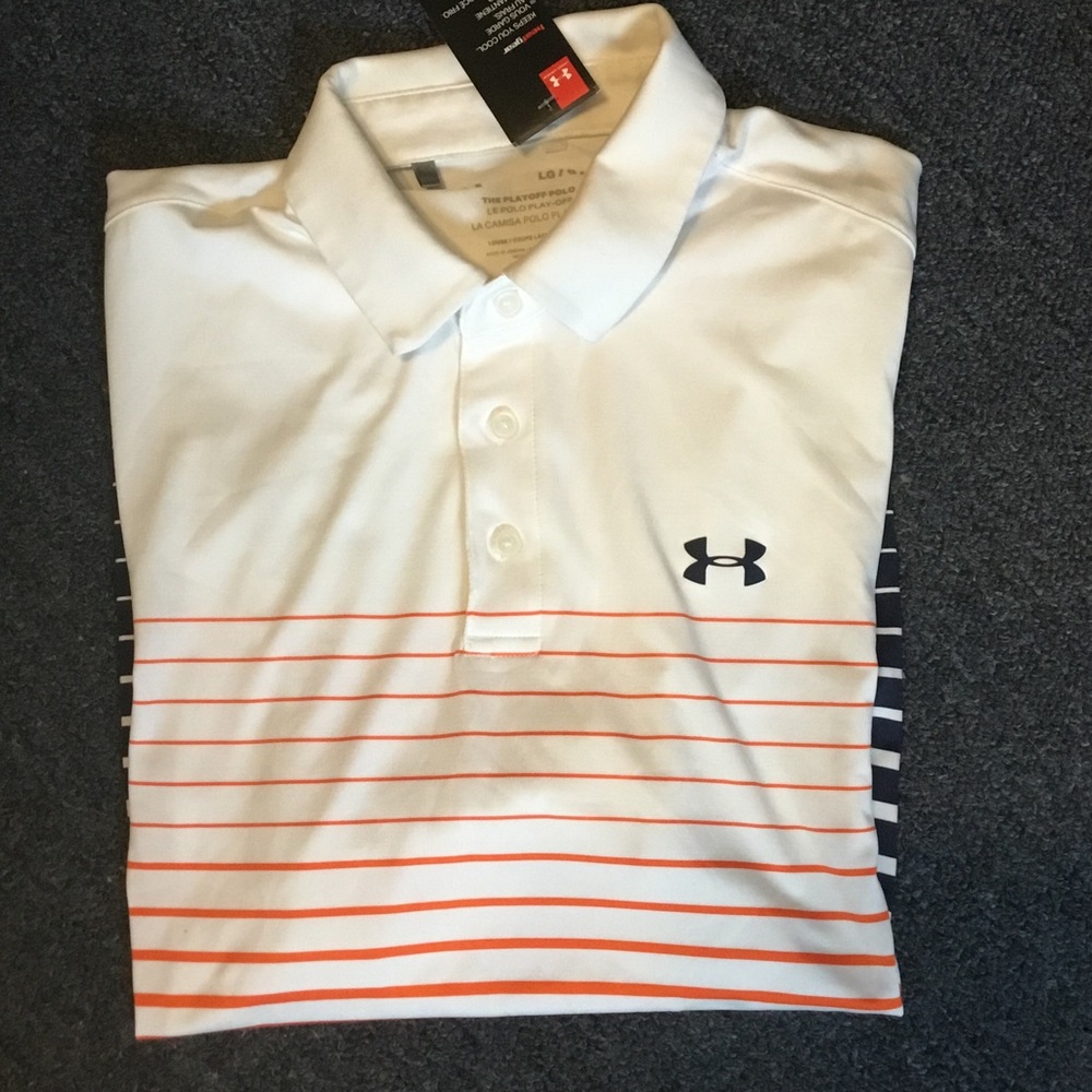 Under Armour Golf Polo men’s White Polo with Orange Stripes